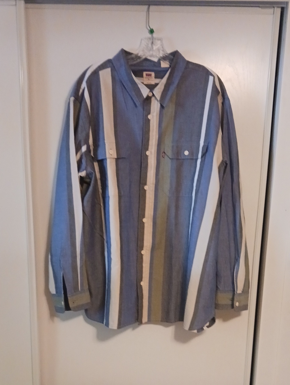 Levi's Blue, White & Tan Vertical Stripe Button-Up Shirt